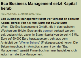 ECO Business setzt Kapital herab