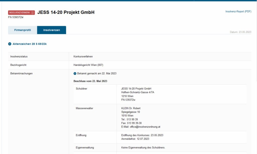 JESS Konkurs des Jürgen Rieger