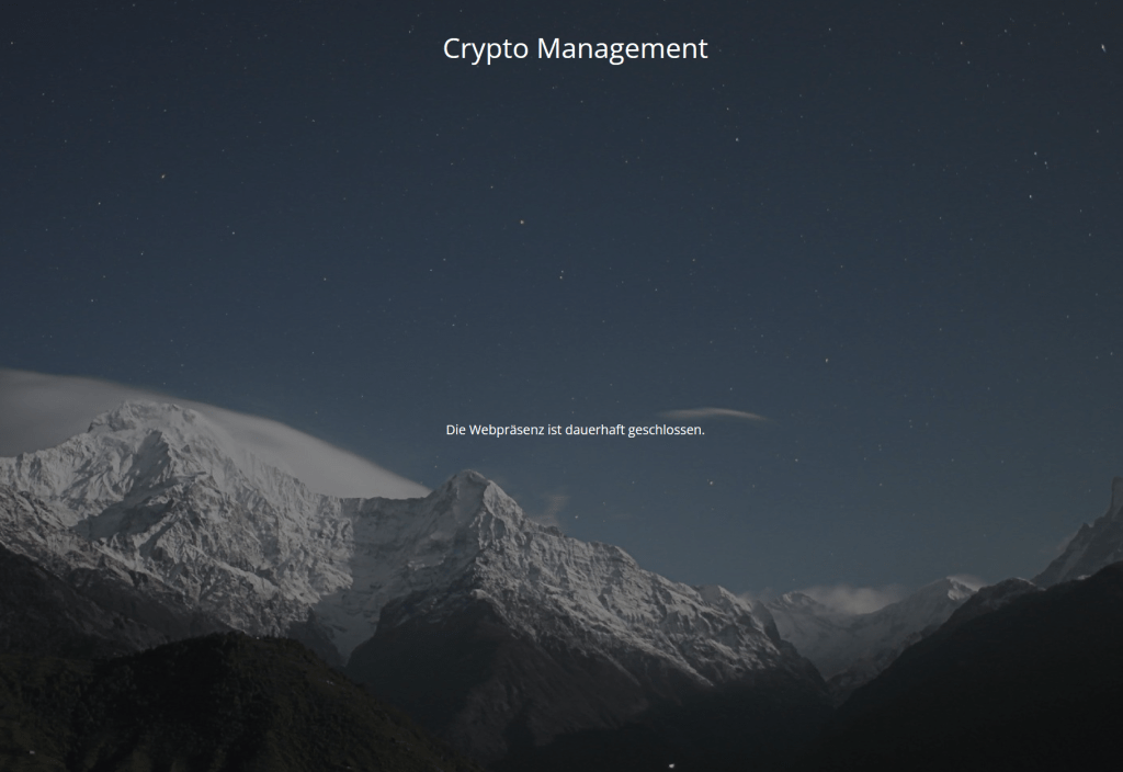 Webseite der Crypto Management GmbH von Ernst Tertilt geschlossen
