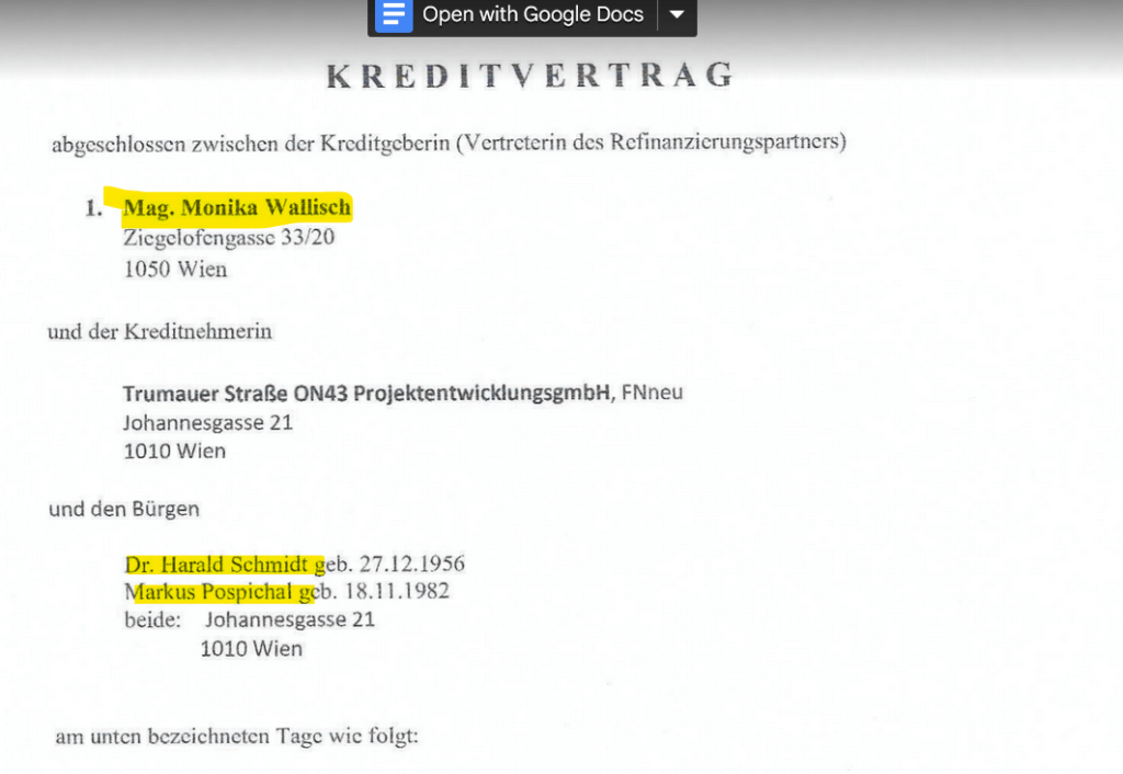 Kreditvertrag zwischen Monika Wallisch und Markus Pospichal