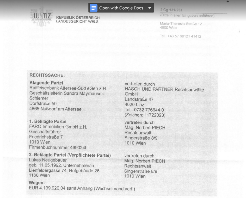 Raiffeisenbank Attersee-Süd pfändes Lukas Neugebauer