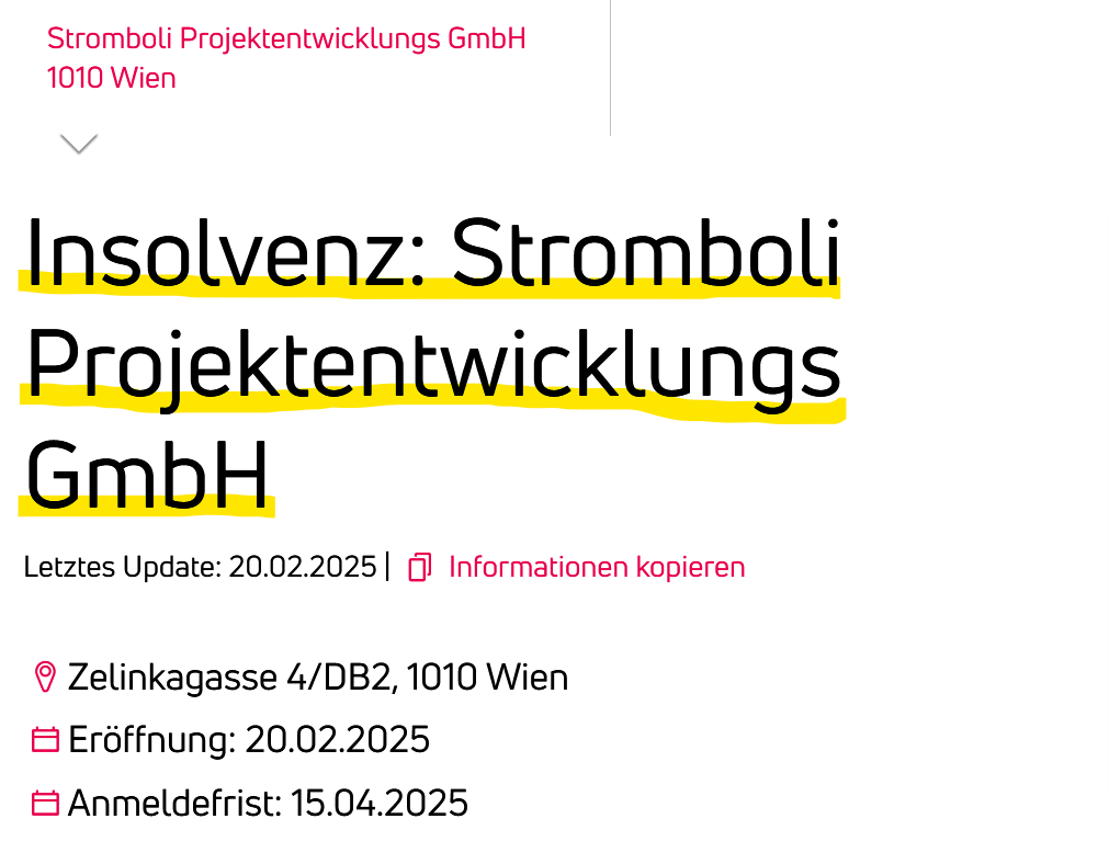 Stromboli Projektentwicklungs GmbH von Peter Kilian ist insolvent