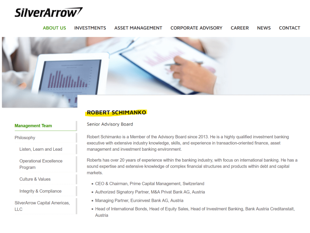 Robert Schimanko Lebenslauf auf der Webseite von SilverArrow von Thomas Limberger